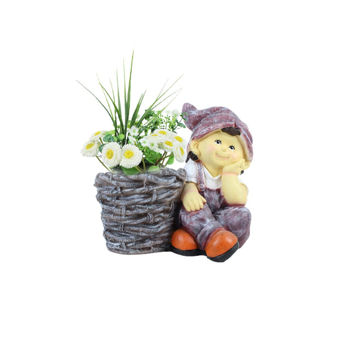 Boy with Pot for Garden and Balcony Decoration (light Purple)