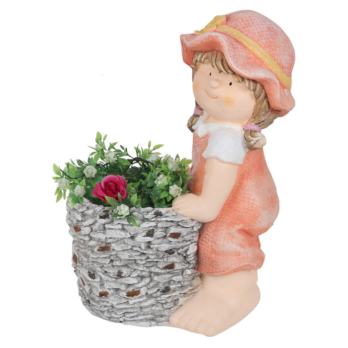 Girl Statue with Pot Planter for Garden and Balcony Decoration