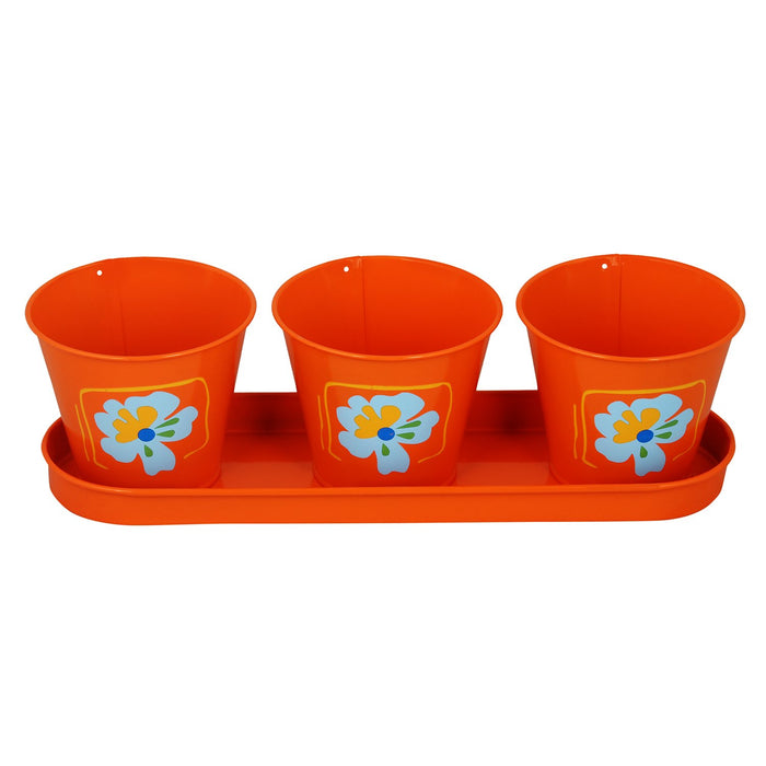 (Set of 3) Metal Pots With Tray for Home Decoration