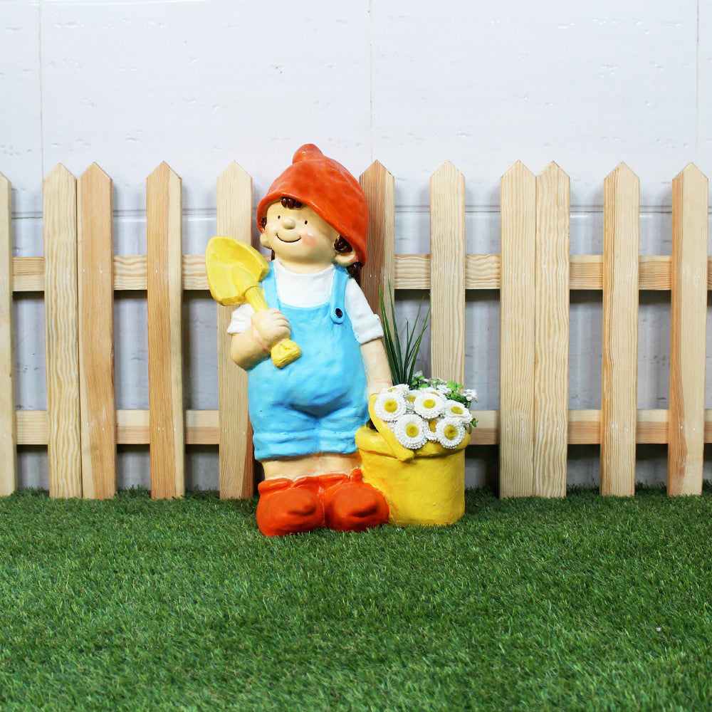 Boy with Bucket Pot Planter for Balcony and Garden Decoration (Orange)