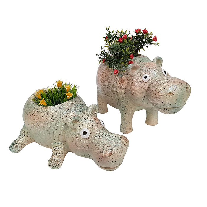 (Set of 2) Hippo Planter Set for Home and Garden Decor.