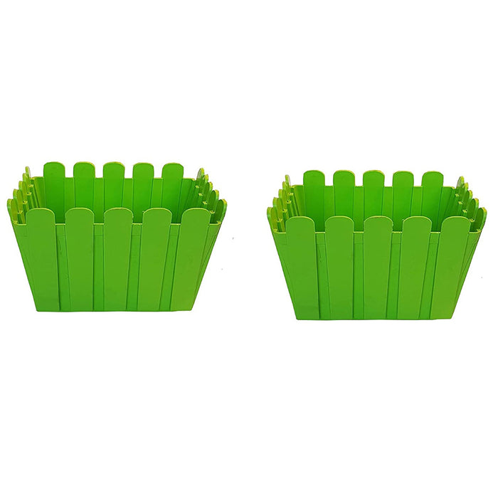 Wonderland (Set of 2) Square Plastic Pot/Planter Without Plant for Garden Indoor Home & Outdoor (Green)