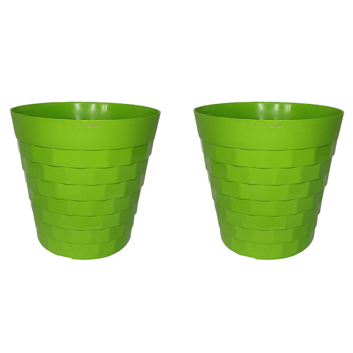 ( Set of 2) 10 inches Brix Plastic Round Garden pots for Outdoor (Green)