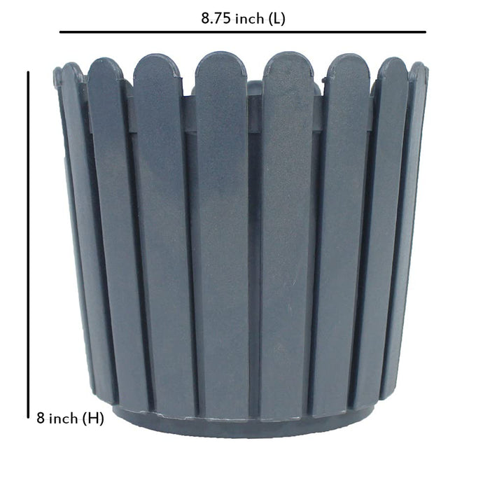 8 inches Plastic Round Fence Garden pots for Outdoor (Set of 3) (Light Grey)