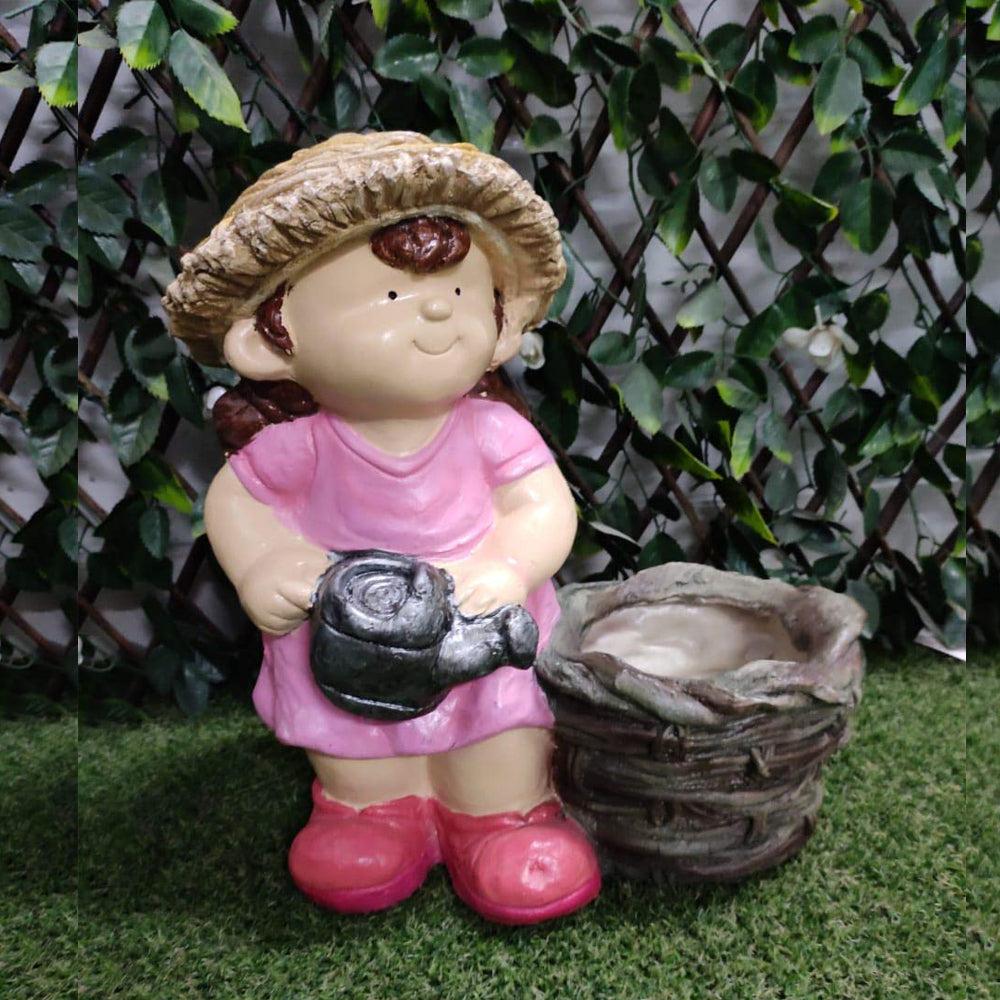 Farm Girl with Watercan Planter for Graden Decoration