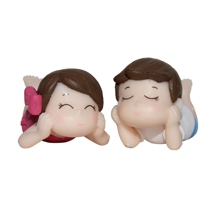 Miniature Toys : Lying Boy and Girl for Fairy Garden Accessories - Wonderland Garden Arts and Craft