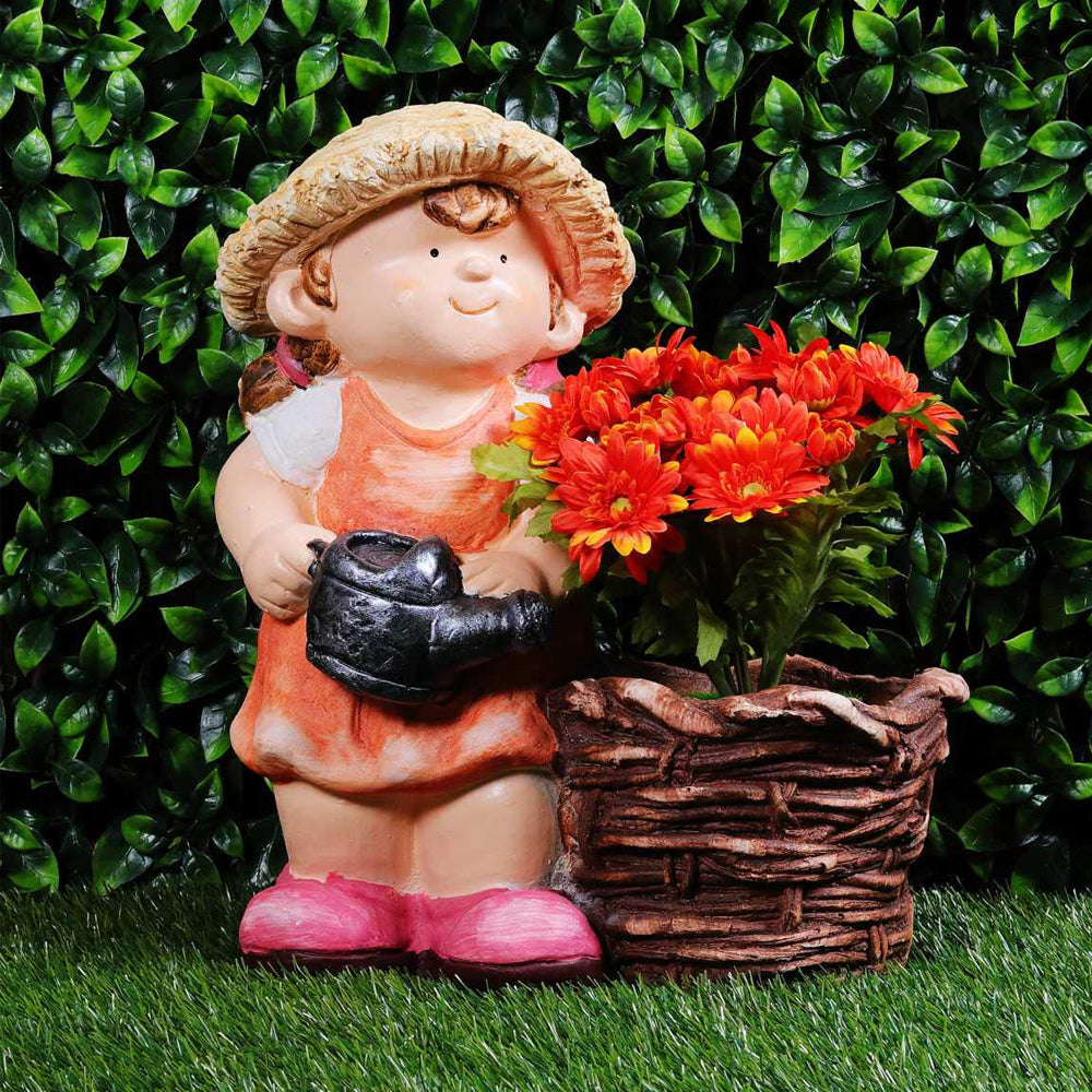 (Set of 2) Farm Boy with Spade & Girl with Watercan Planter