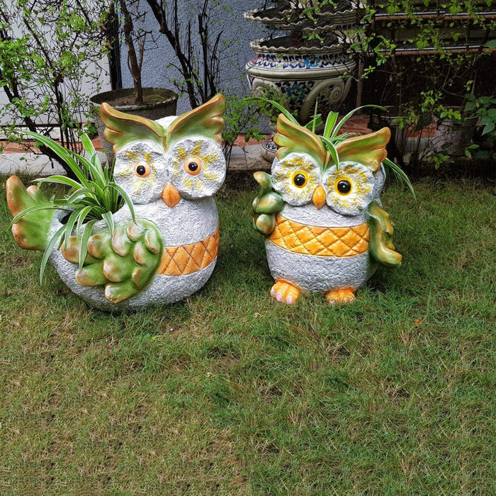 (Set of 2) Big Resin Owls Planter for Garden Decoration