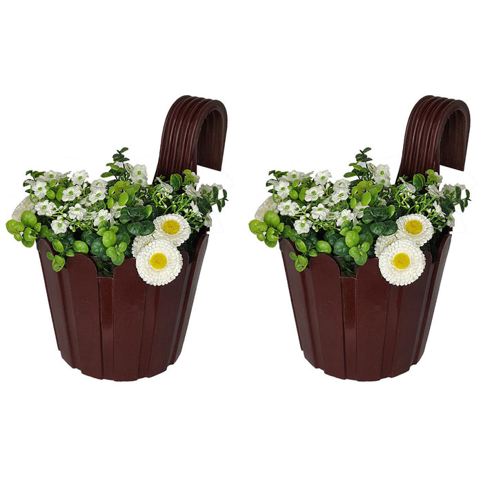 Wonderland ( Set of 2)Fence Hook Railing Planter ( Premium Plastic Railing pots for Balcony) (Brown)
