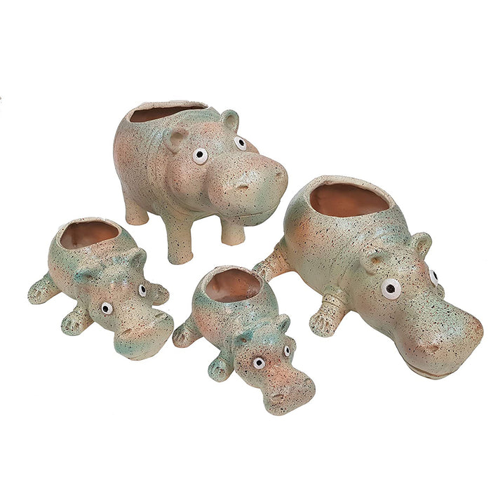 (Set of 4) Hippo Planter Set for Home and Garden Decoration