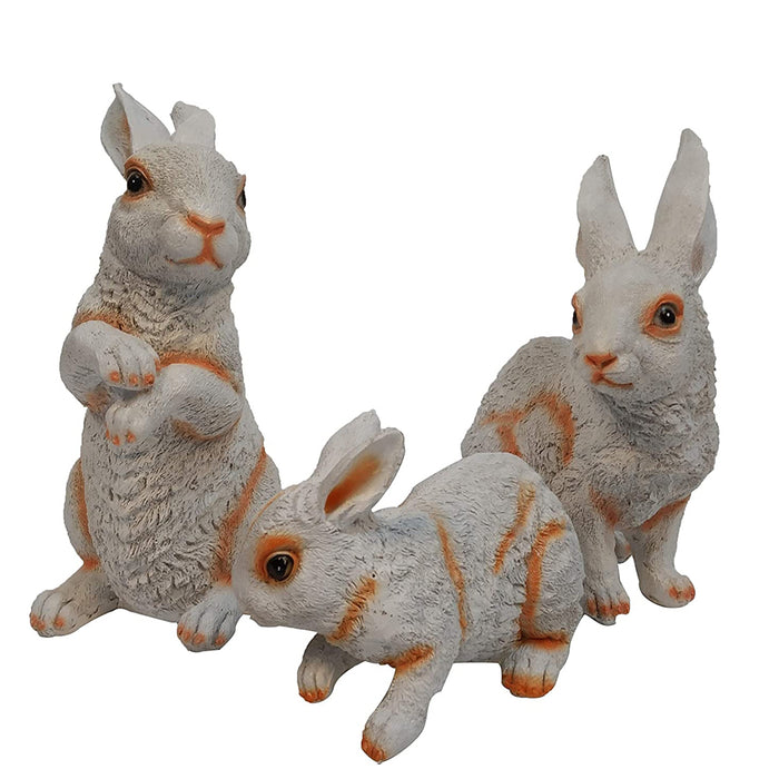 (Set of 3) Rabbit Statue for Garden Decoration (White)