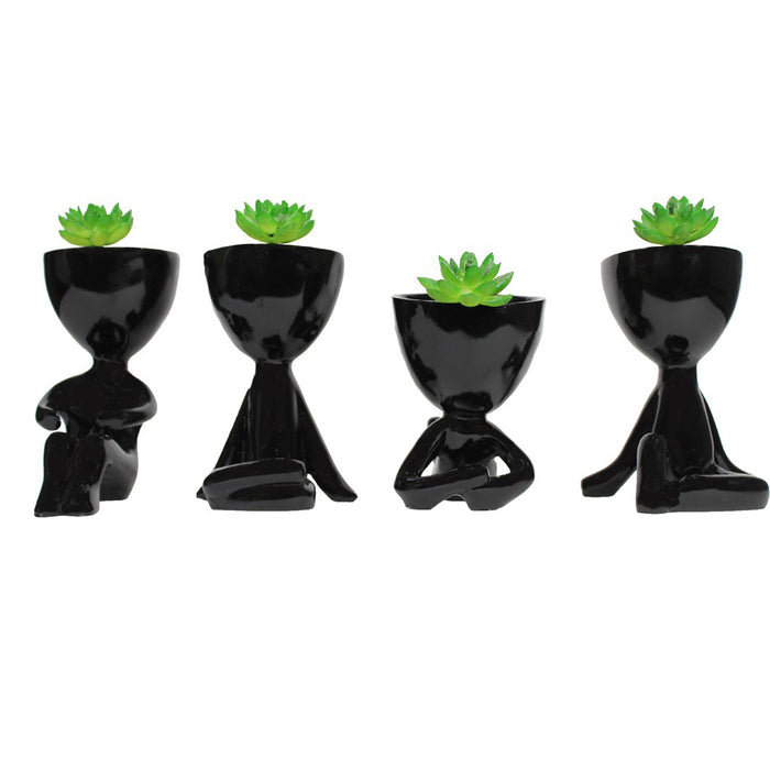 (Set of 4) Yoga Planter for Home Decoration (Black)