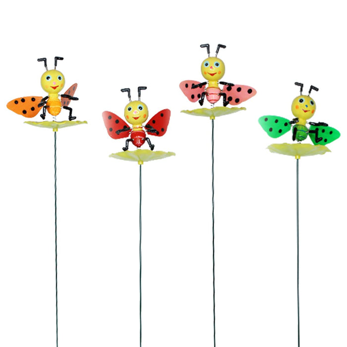 (Set of 4) Bee with Mushroom Stake/Stick for Garden Decoration