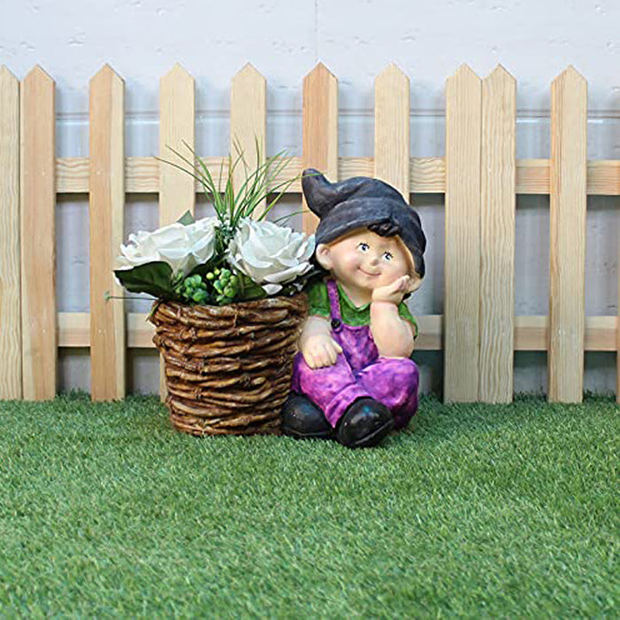 Boy with Pot Planter for Balcony and Garden Decoration (Purple)