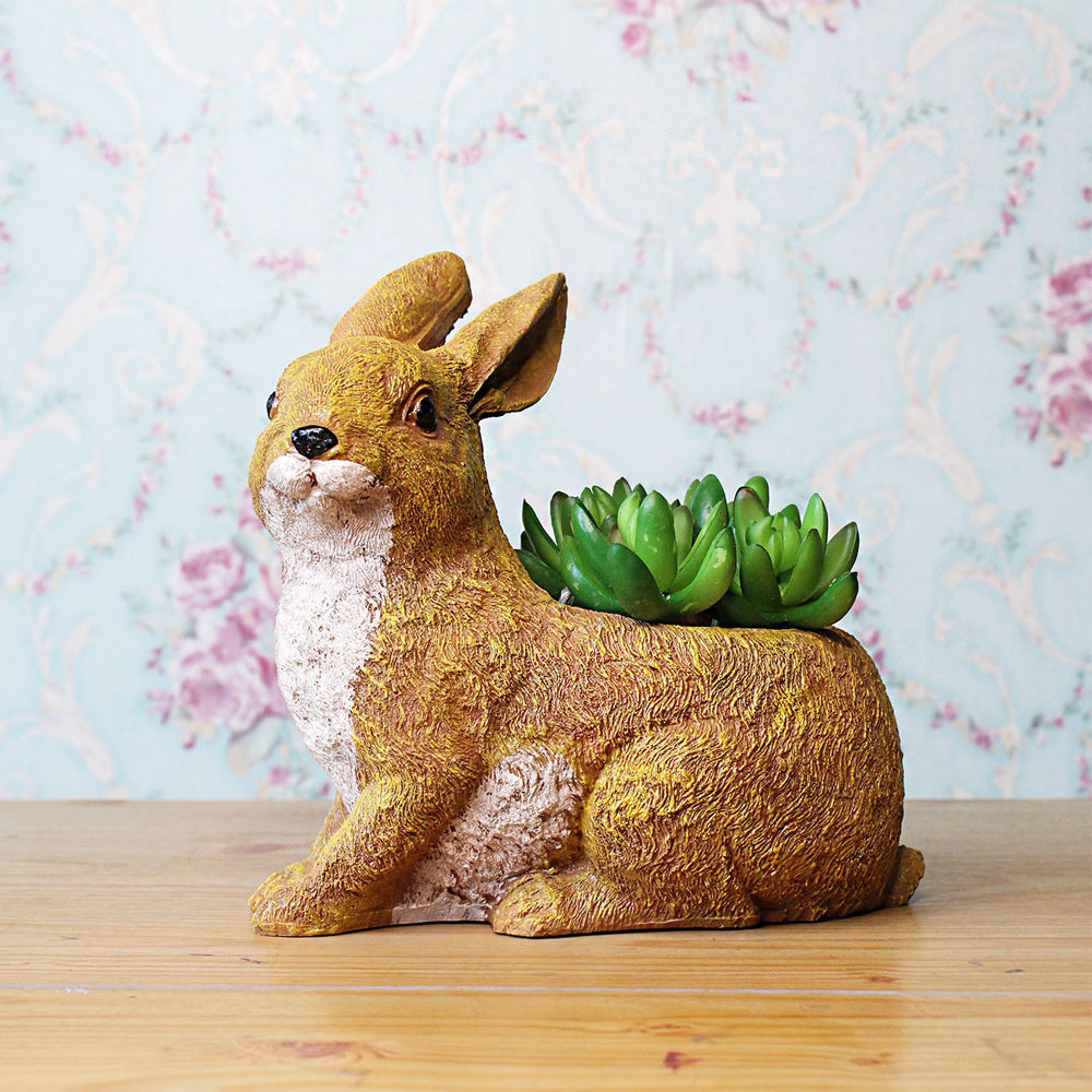 Rabbit Statue Planter for Home, Balcony and Garden Decoration (Brown)