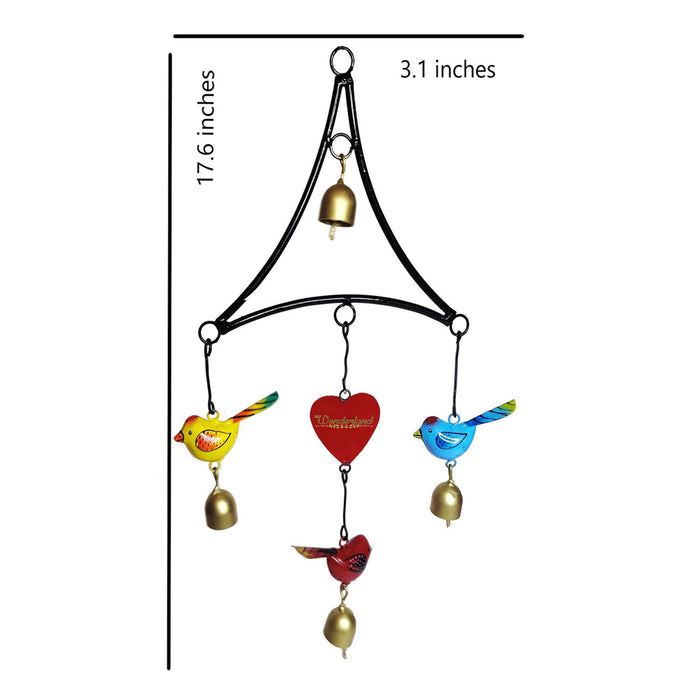 Handmade Metal Chime with 3 Birds and Heart for Home Decoration