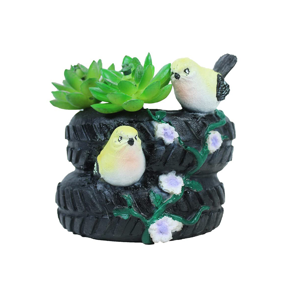 Tyre with Two Birds Pot for Home and Balcony Decoration