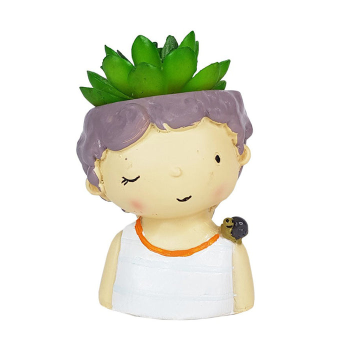 Boy with Snail Succulent Pot for Home Decoration