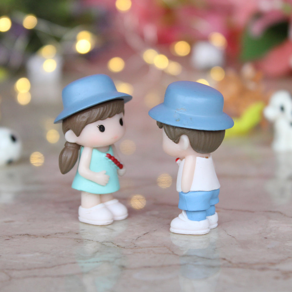Hat couple-1 (Blue hat)( Miniature toys , cake toppers , small figuine, Valentine couple)