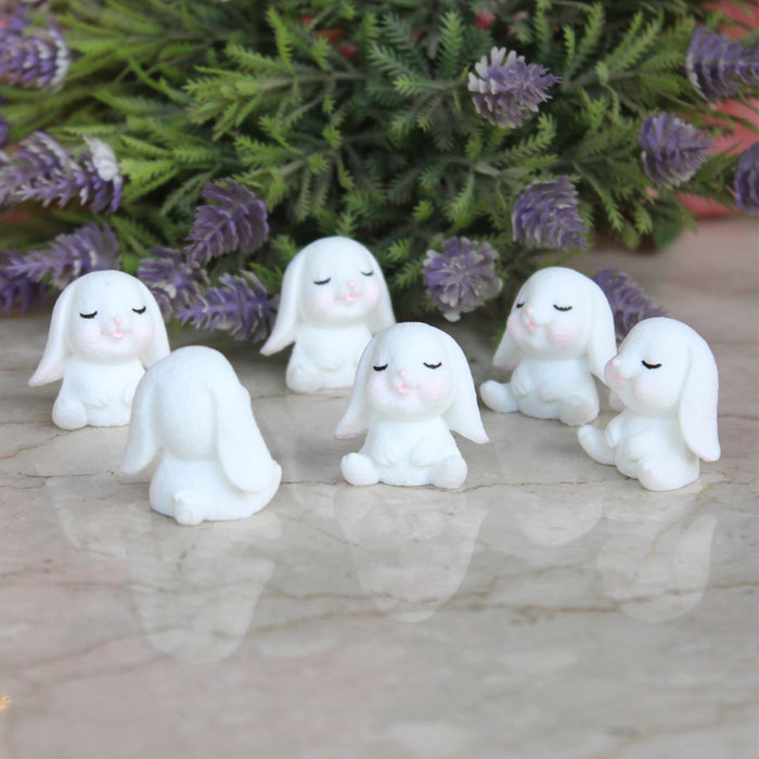 Mini Sitting Bunny  (Set of 6)( Miniature toys , cake toppers , small figuine, Valentine rabbirs)