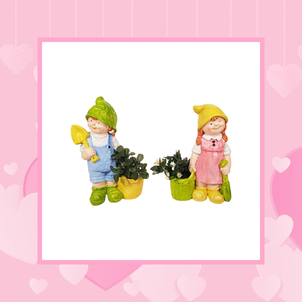 (Set of 2) Girl and Boy with Bucket and Spade Pot