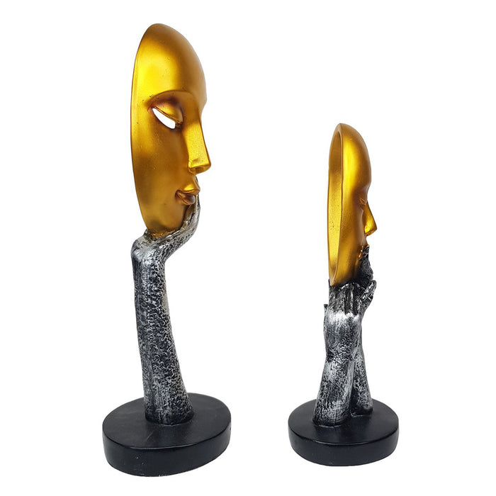 (Set of 2) Big & Small Golden Faces for Home décor.