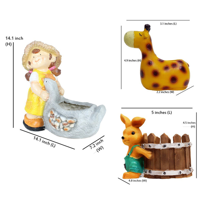 (Pack of 3) Girl with Hen, Giraffe & Bunny Succulent Pot