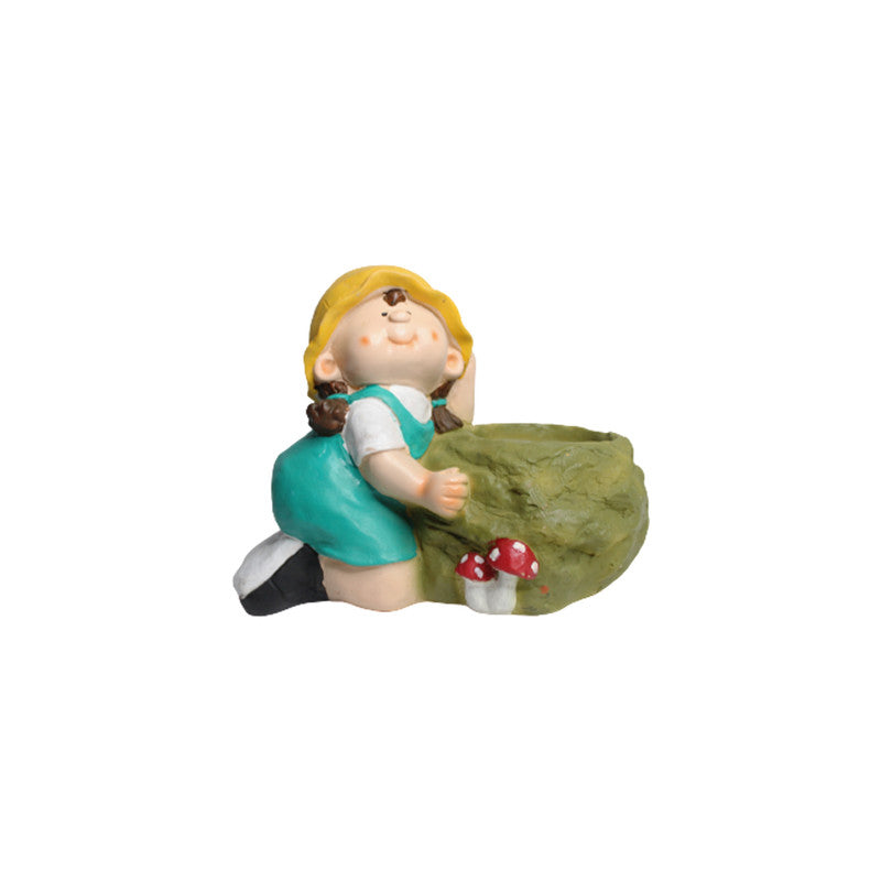 Wonderland Stone Planter Girl (Seagreen)| Outdoor garden planters