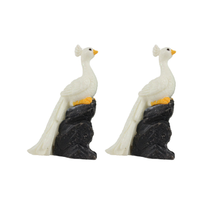 Wonderland  Miniature toys sitting on rock Peacock On  Stone (White set of 2 )