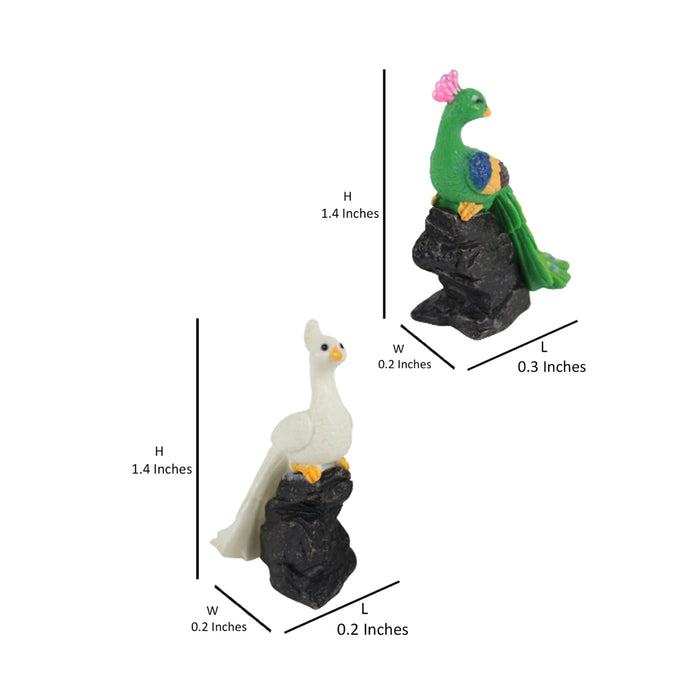 Miniature toys Set of 2 sitting on rock Peacock on Stone