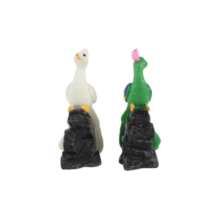 Miniature toys Set of 2 sitting on rock Peacock on Stone