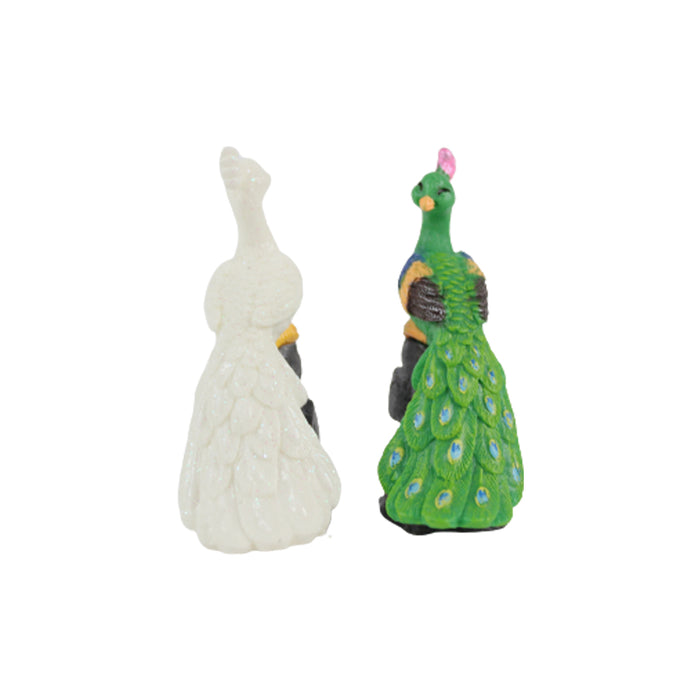 Miniature toys Set of 2 sitting on rock Peacock on Stone