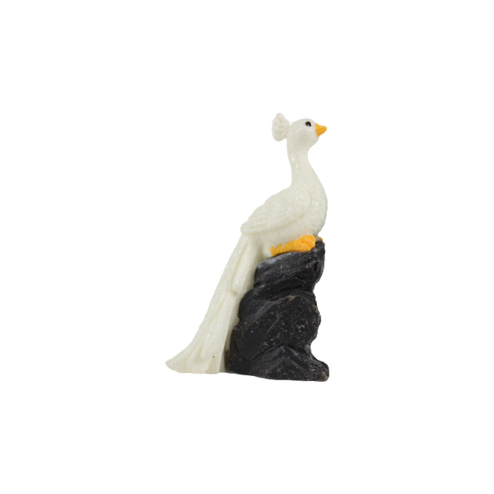 Wonderland  Miniature toys sitting on rock Peacock On  Stone (White set of 2 )