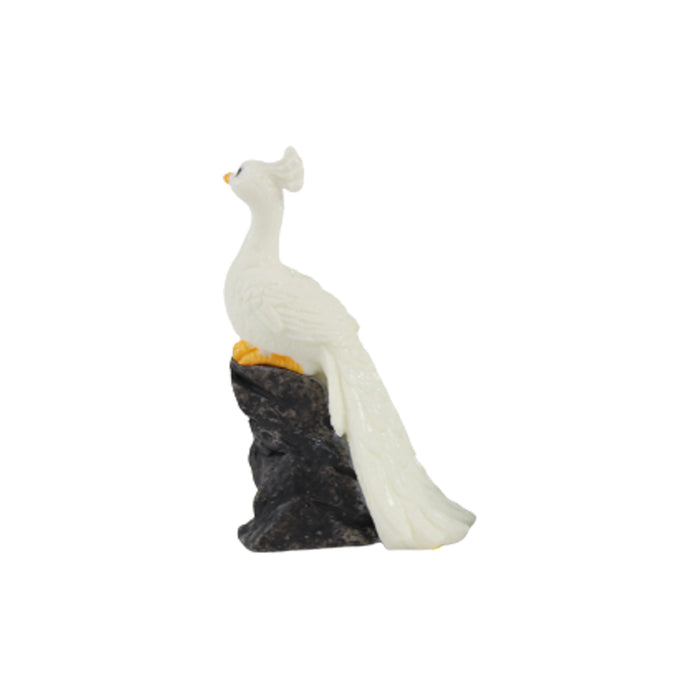 Wonderland  Miniature toys sitting on rock Peacock On  Stone (White set of 2 )