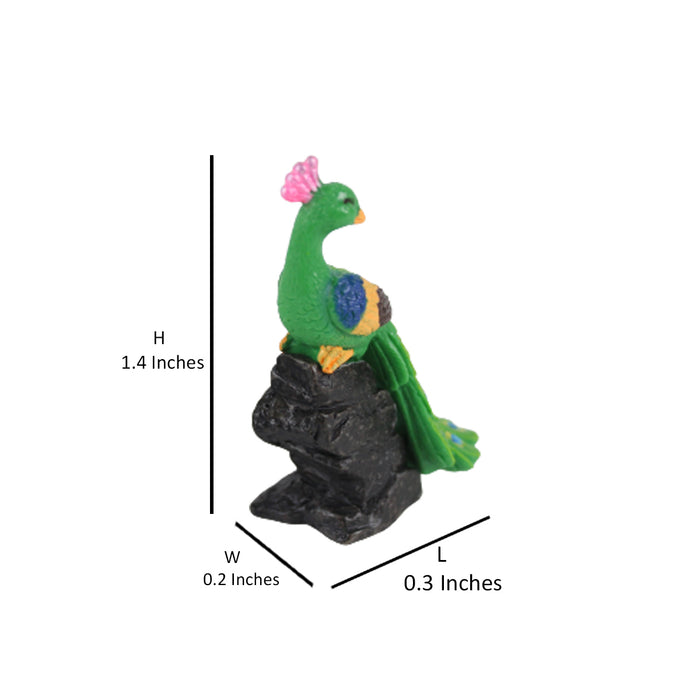 Wonderland  Miniature toys sitting on rock Peacock On  Stone (Green set of 2)