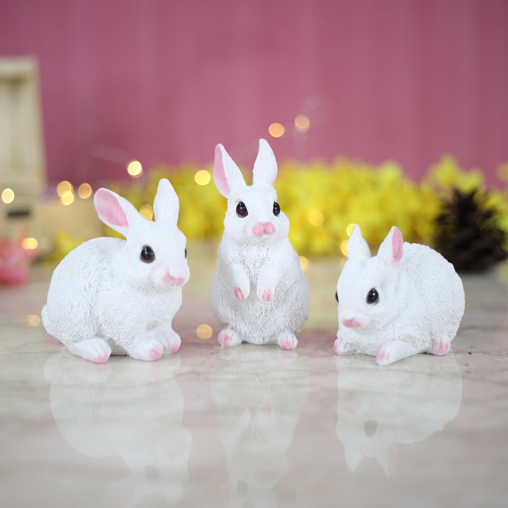 ( Set of 3) White 4 inches Three Rabbit combination set