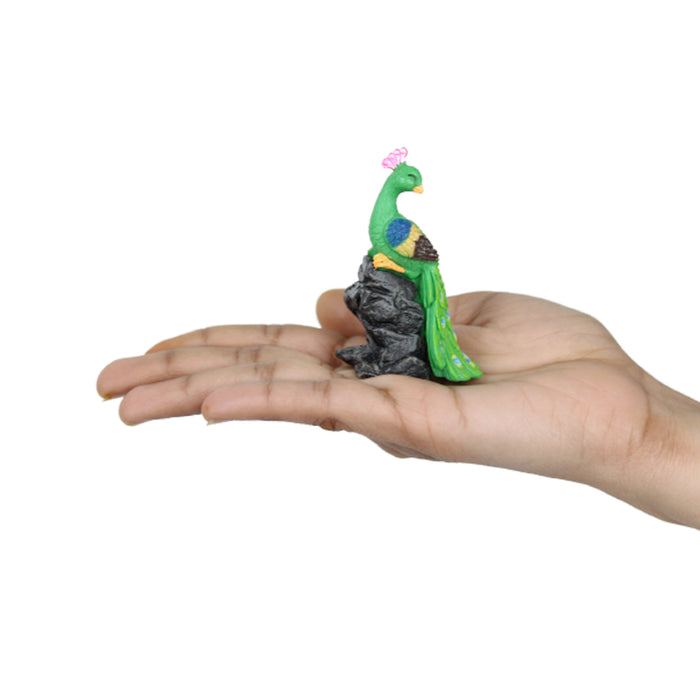 Wonderland  Miniature toys sitting on rock Peacock On  Stone (Green set of 2)