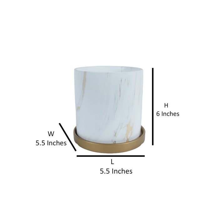 Ceramic White Marble Pot with Plate