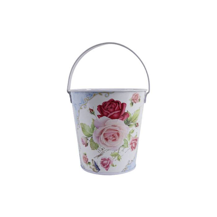 (Set of 2) Flower print bucket with handle