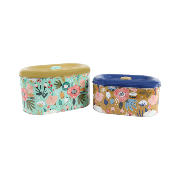 (Set of 2) Floral print oval Storage Containers