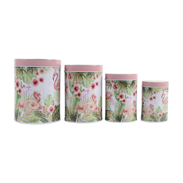 (Set of 4) Metal Pink Flamingo Storage containers