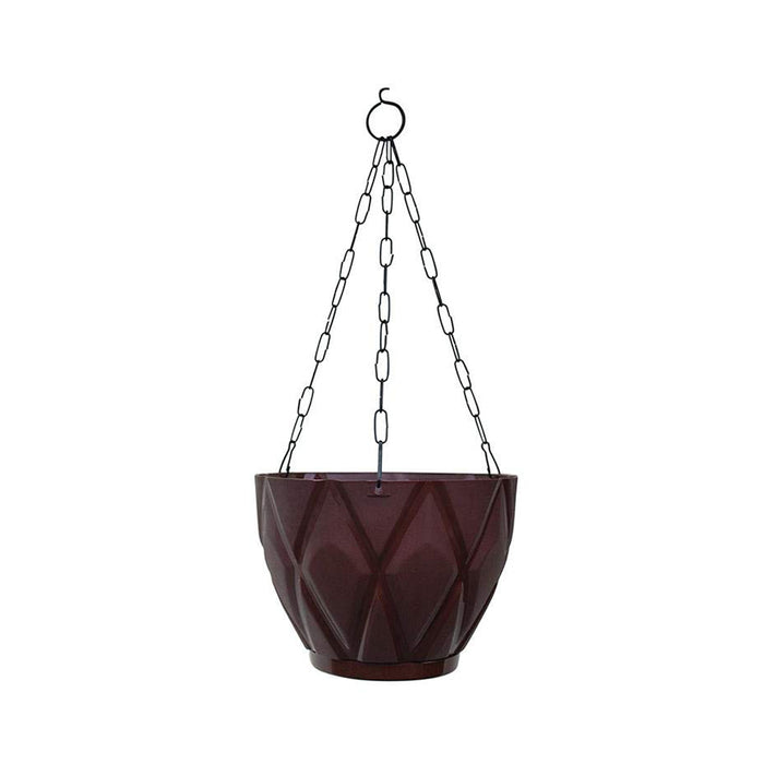 (Set of 2) Hanging Solitaire Pot with Chain and Drain Base for Home Garden, Brown