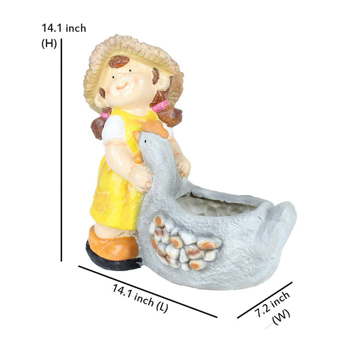 Girl with Duck Pot Planter for Garden and Balcony Decoration