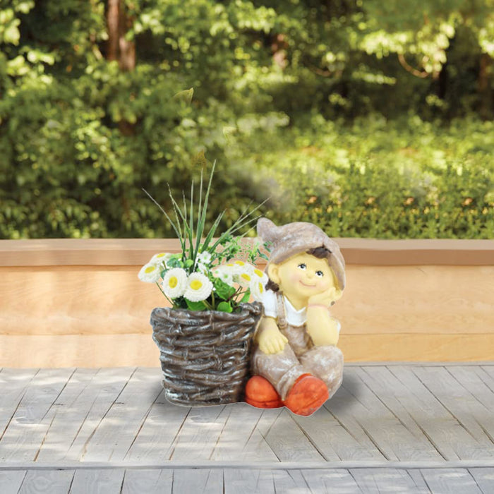 Boy with Pot for Garden and Balcony Decoration (Light Brown)