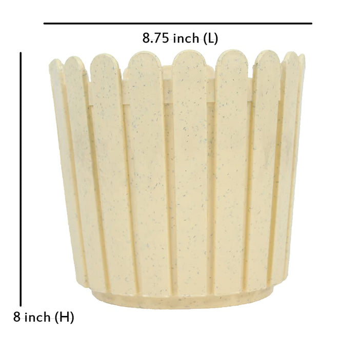 8 inches Plastic Round Fence Garden pots for Outdoor (Set of 3) (Marble Beige)