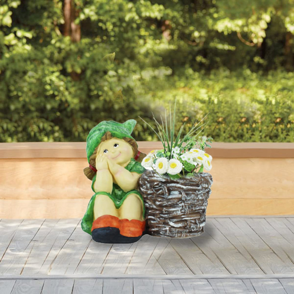 Girl with Pot for Garden and Balcony Decoration (Dark Green)