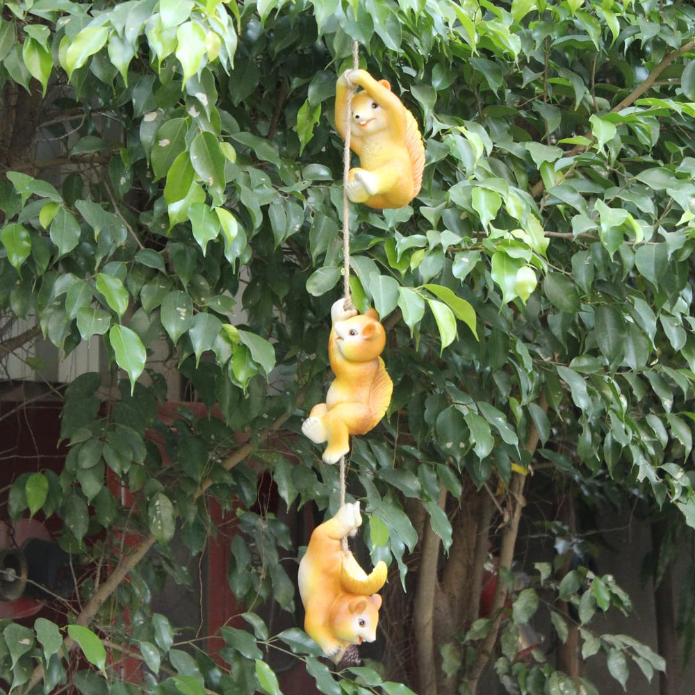 3 pc Hanging Outdoor Playful Squirrel on String