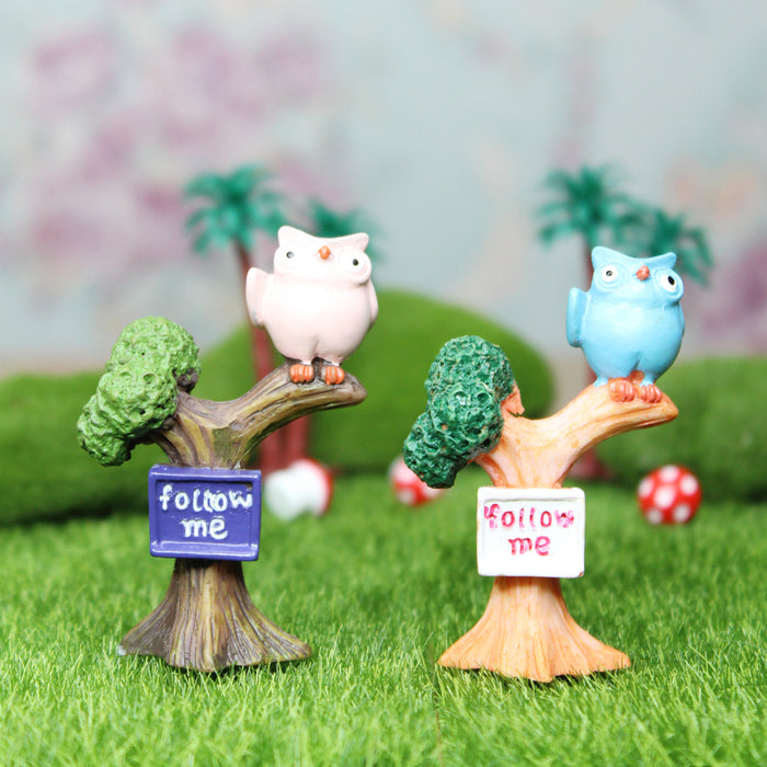 Miniature Toys : (Set of 2) Owls on Tree for Fairy Garden Accessories