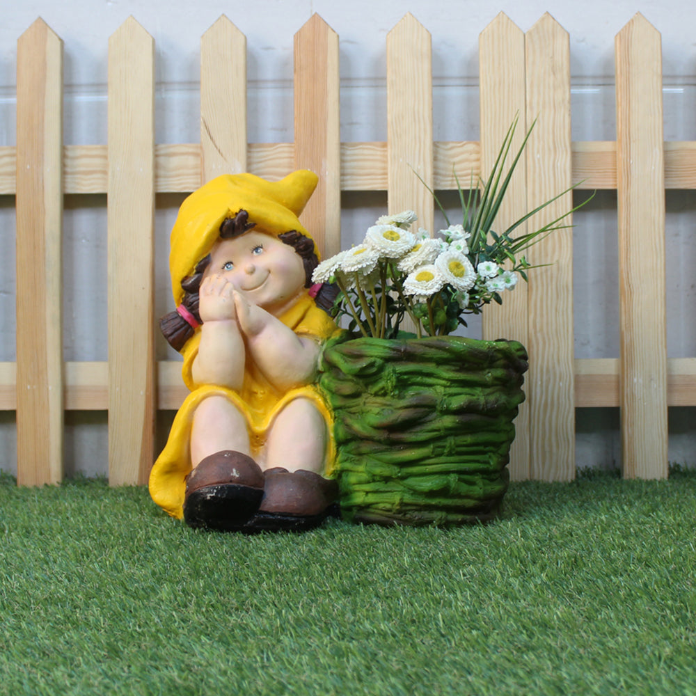 Girl with Pot Planter for Balcony and Garden Decoration