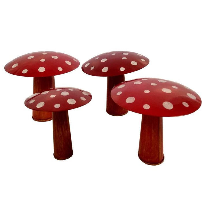 (Set of 4) Metal Mushroom Set for Garden Decorartion